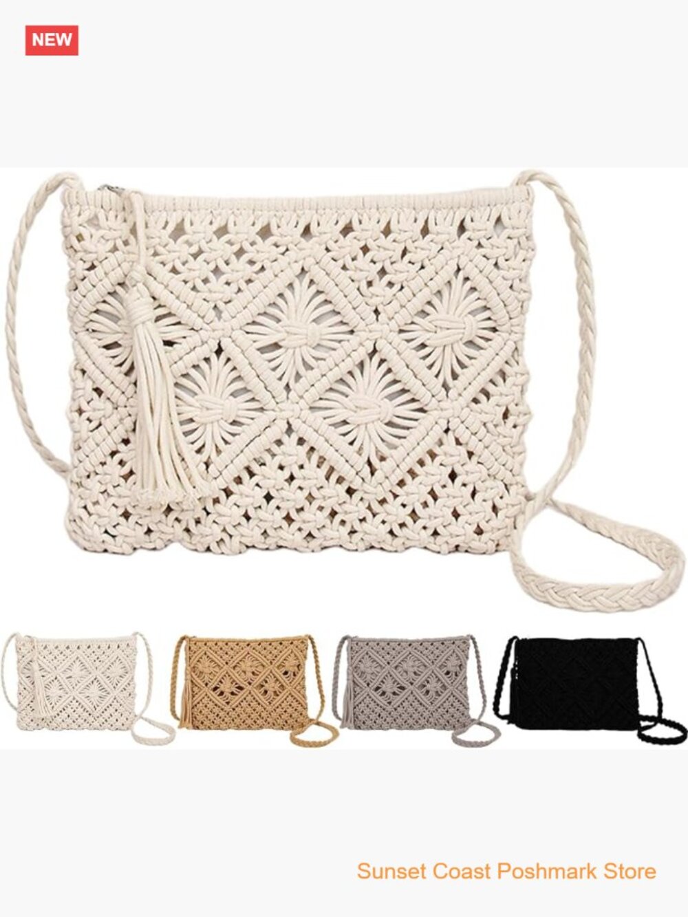 Bohemian Woven Crochet Crossbody Bag Clutch Shoulder Beach Travel Purse